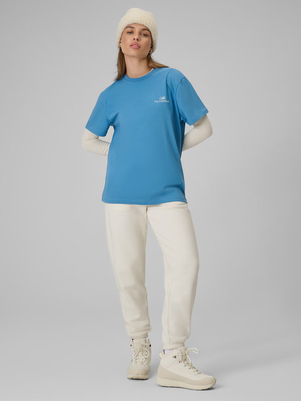 4F Tricou loose cu imprimeu pentru femei - L