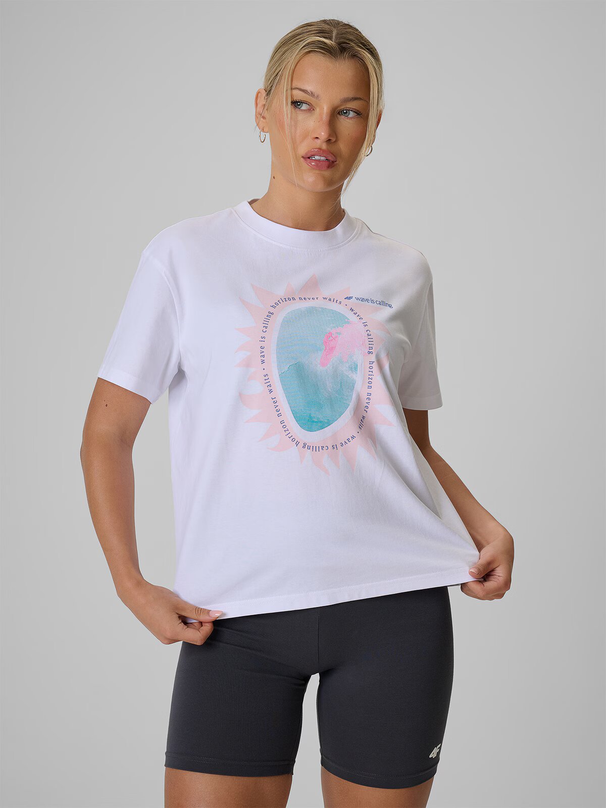 4F Tricou loose cu imprimeu pentru femei - S