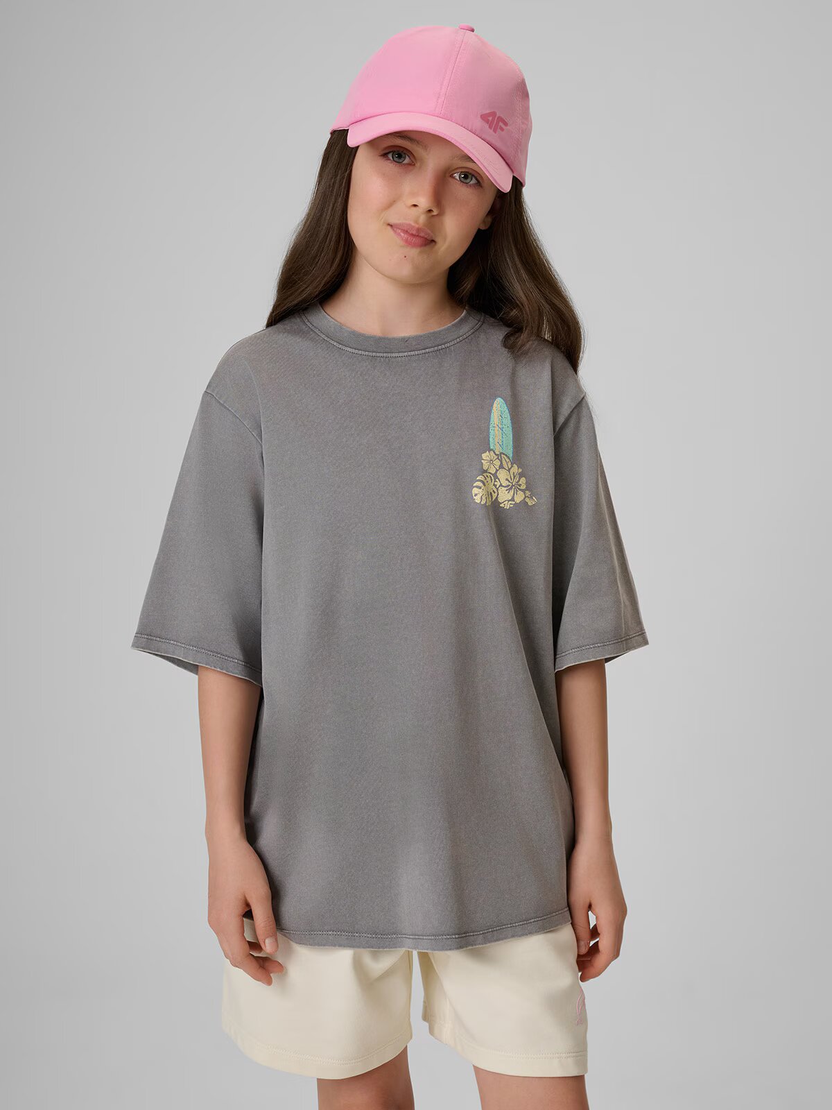 4F Tricou loose cu imprimeu pentru fete - 134/140 (8-10 ani)