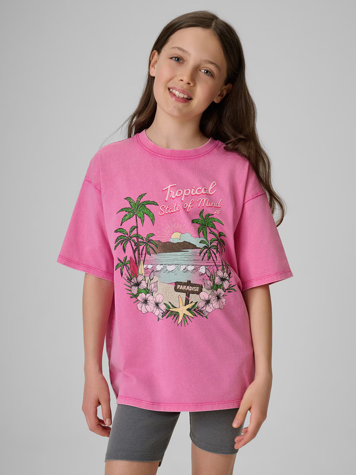 4F Tricou loose cu imprimeu pentru fete - 146/152 (10-12 ani)