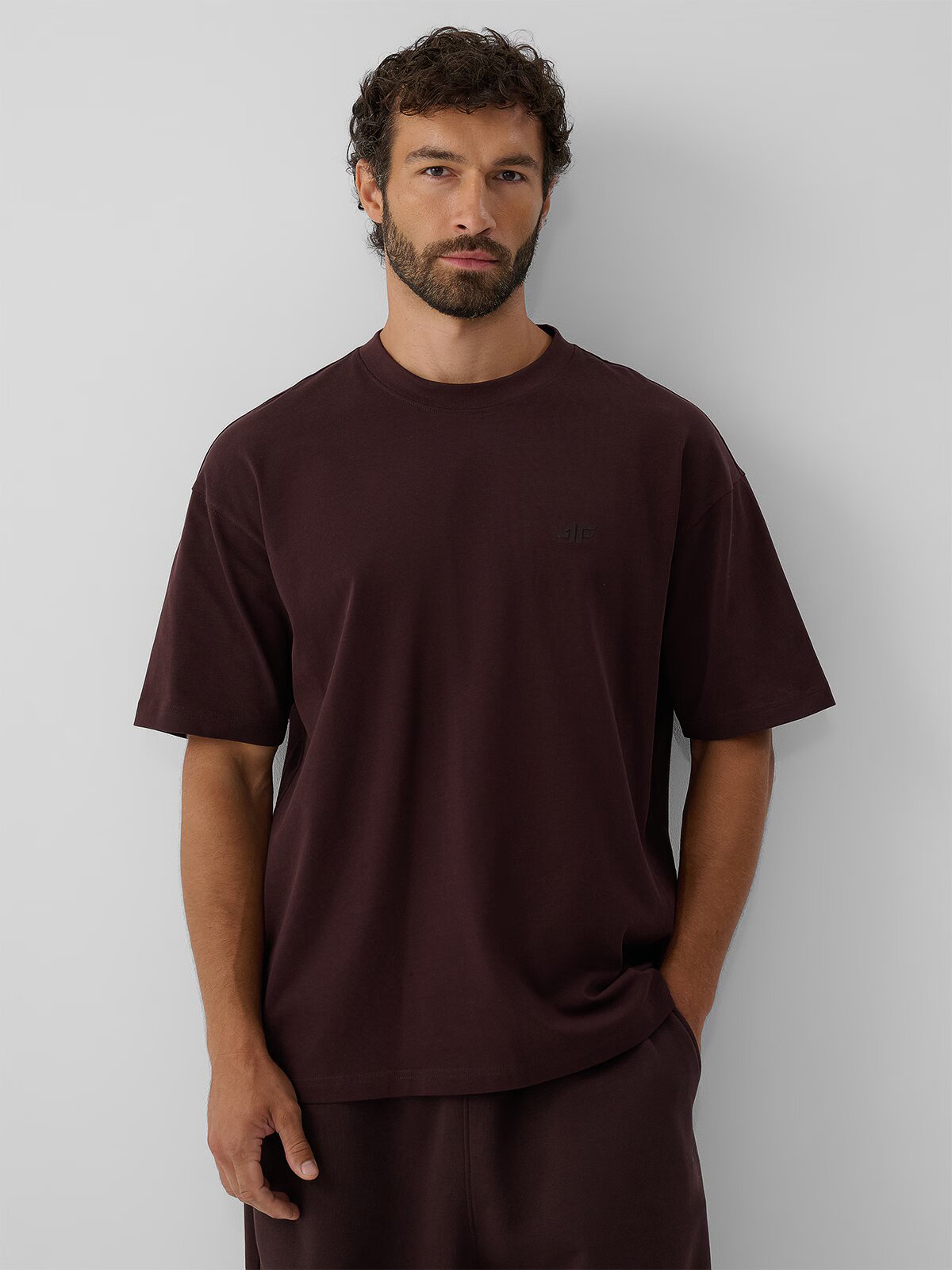 4F Tricou loose simplu pentru bărbați - maro M