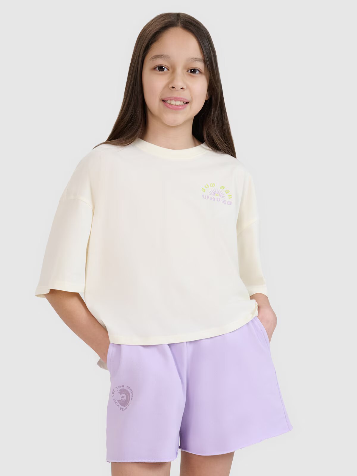 4F Tricou oversize crop top cu imprimeu pentru fete - 122