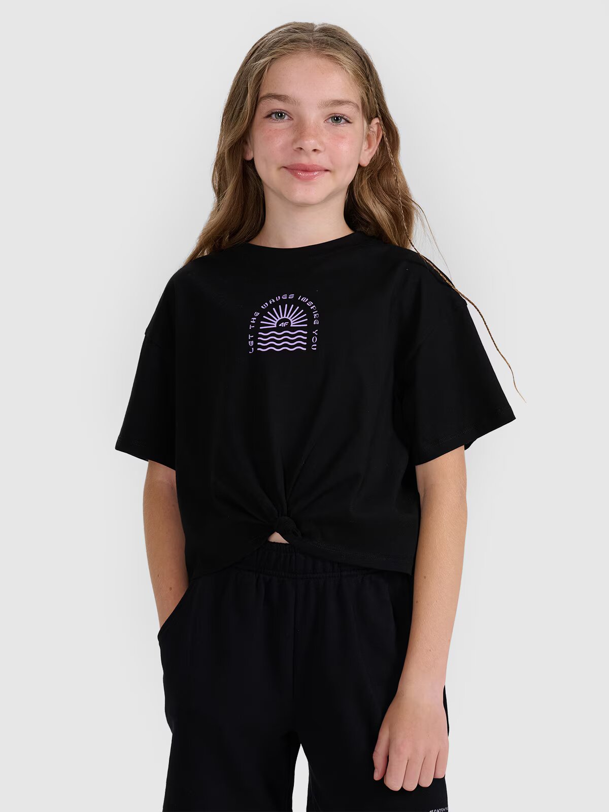 4F Tricou oversize crop top cu imprimeu pentru fete - 134