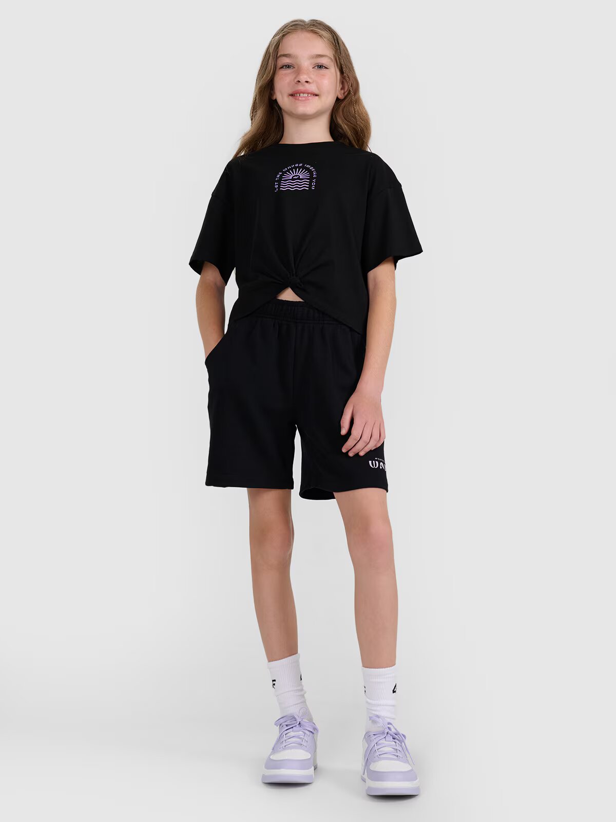 4F Tricou oversize crop top cu imprimeu pentru fete - 134