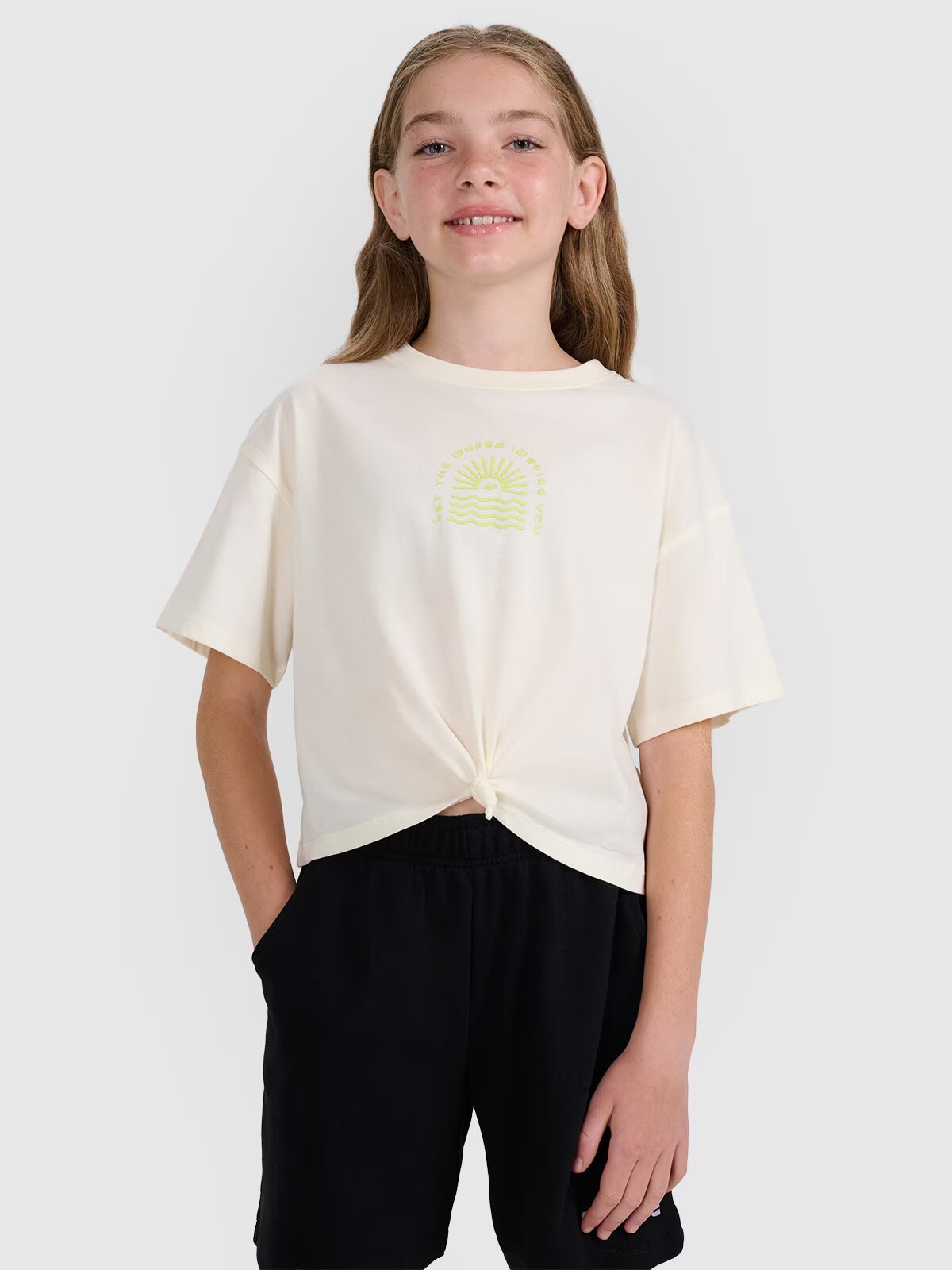 4F Tricou oversize crop top cu imprimeu pentru fete - 146