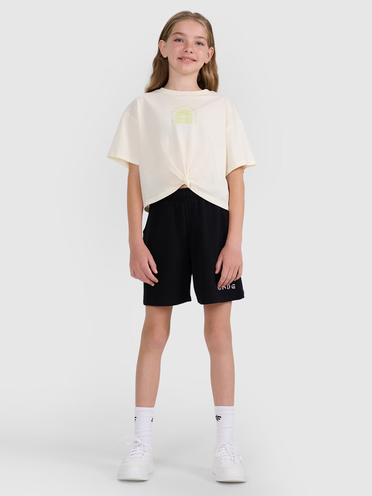4F Tricou oversize crop top cu imprimeu pentru fete - 146