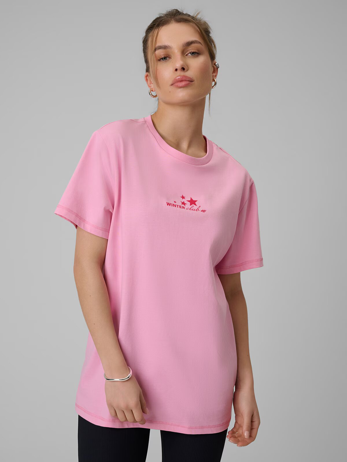 4F Tricou oversize cu imprimeu pentru femei - XS