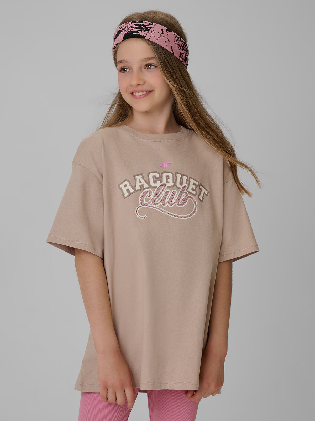 4F Tricou oversize cu imprimeu pentru fete - 134/140 (8-10 ani)
