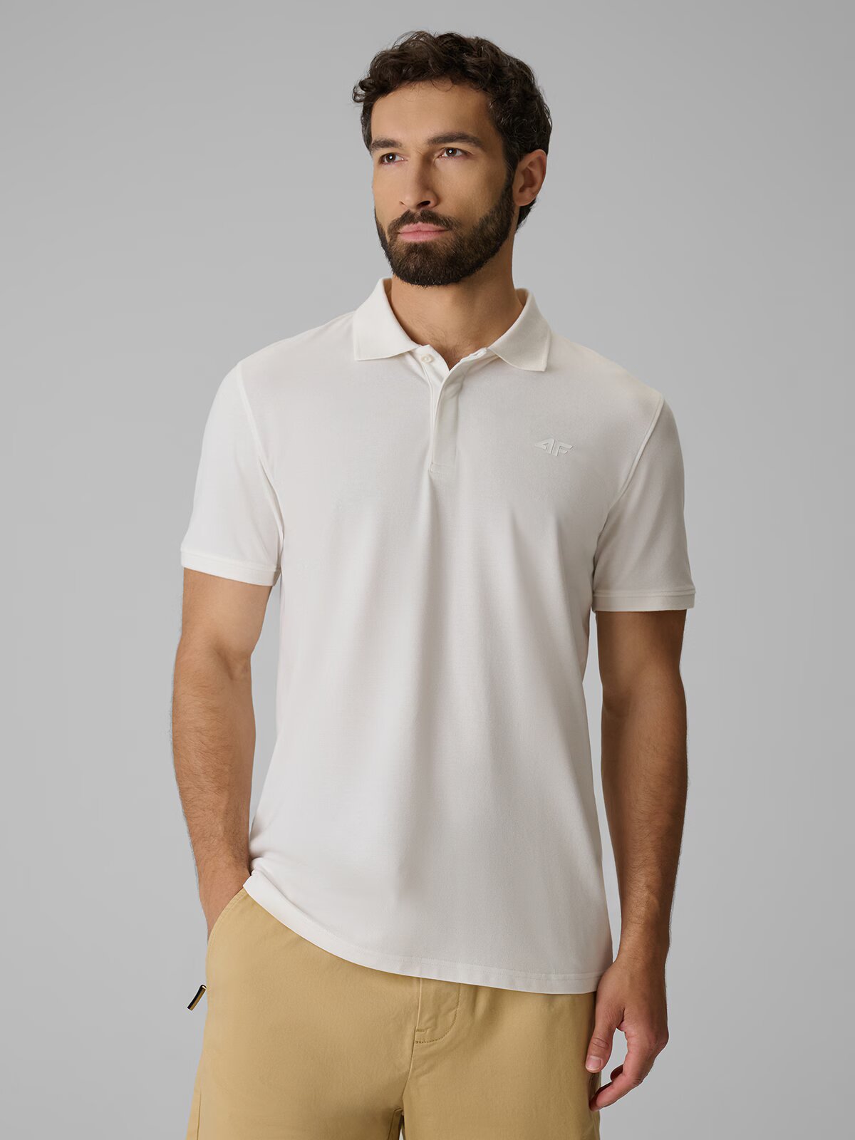4F Tricou polo regular pentru bărbați - crem L