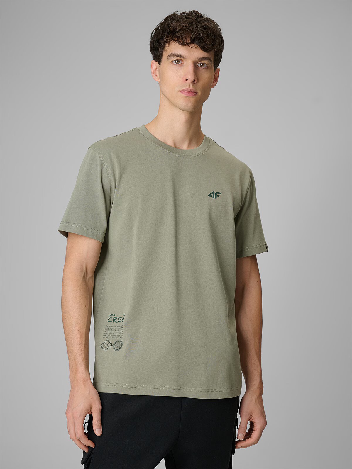 4F Tricou regular cu imprimeu bărbați - kaki S