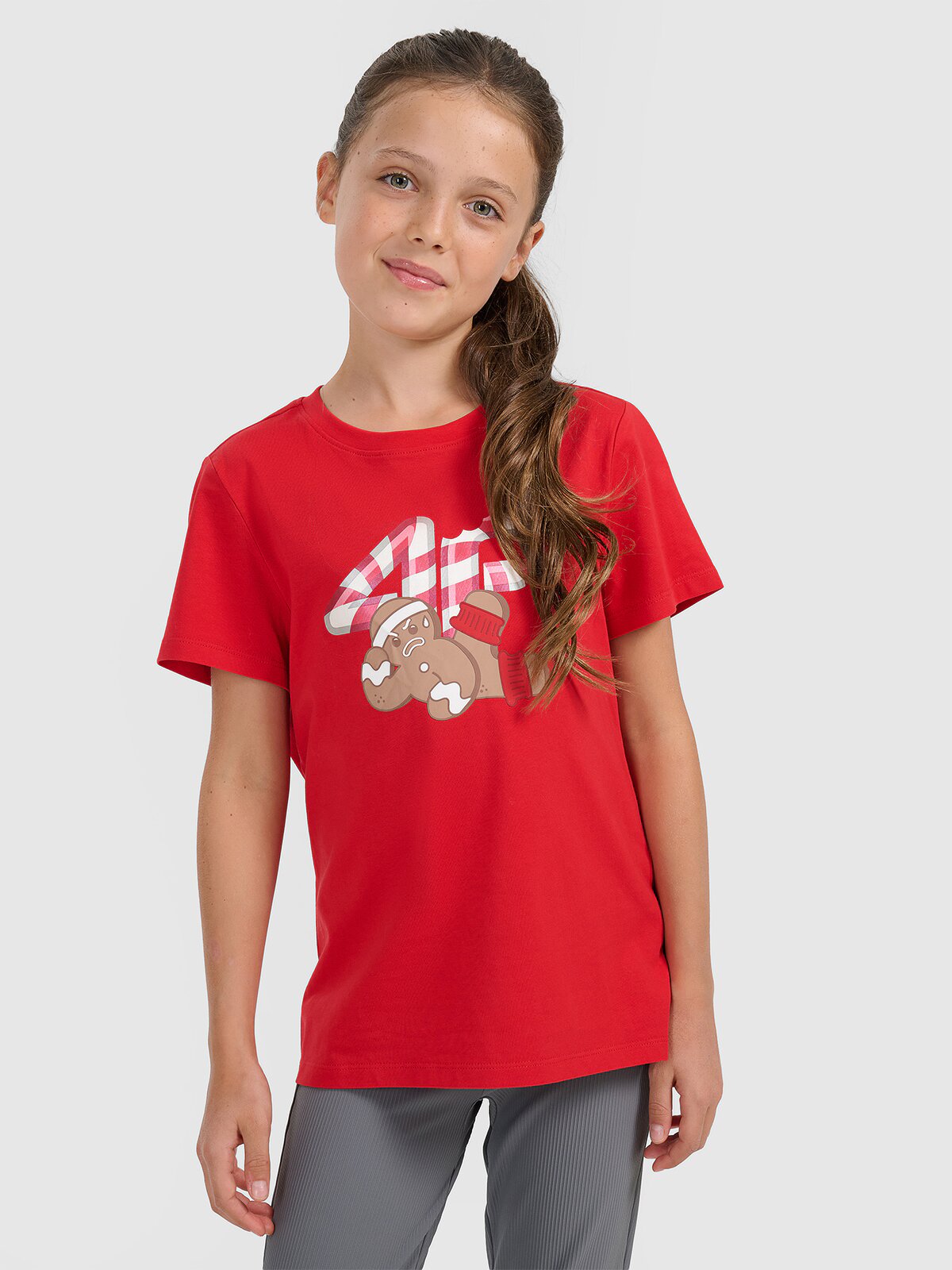 4F Tricou regular cu imprimeu de sărbători pentru fete - roșu 140