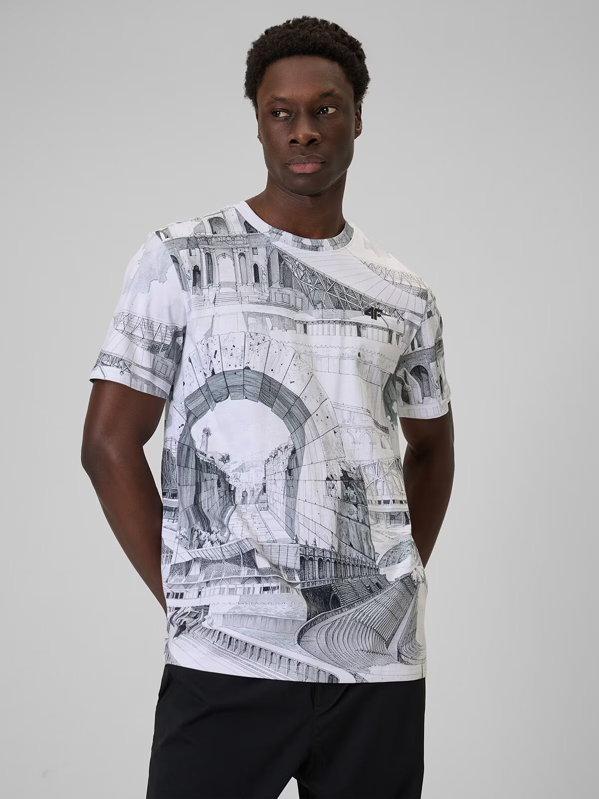 4F Tricou regular cu imprimeu pentru bărbați - alb-negru S