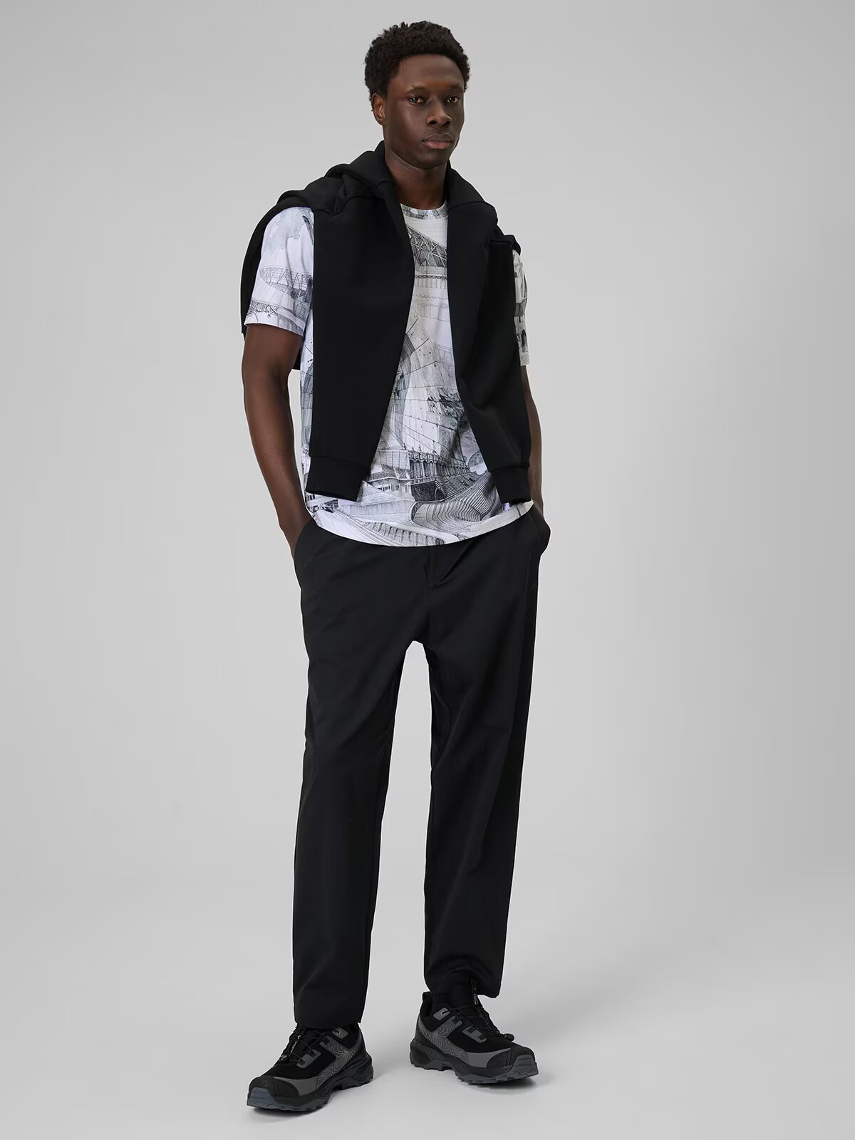 4F Tricou regular cu imprimeu pentru bărbați - alb-negru S