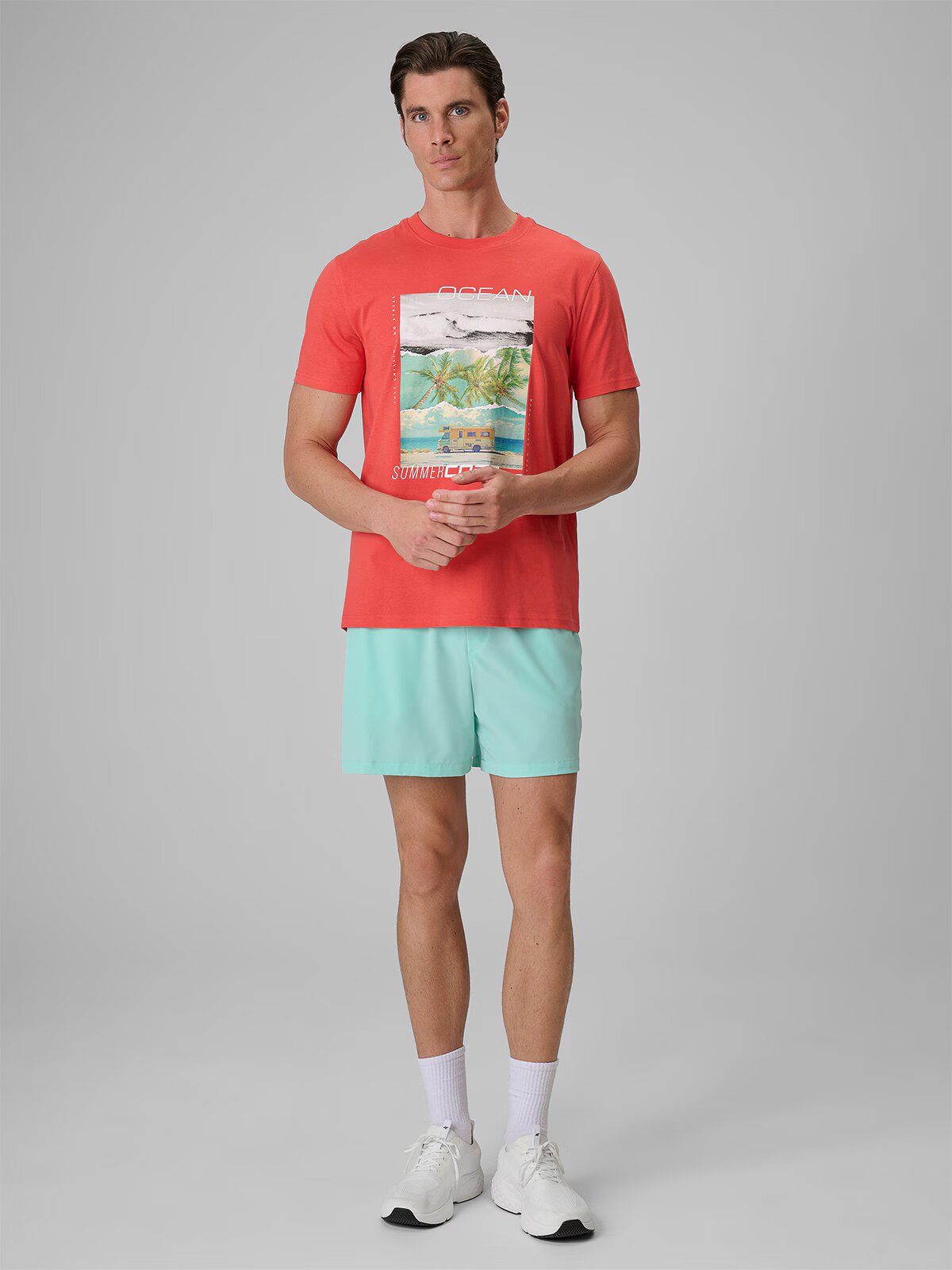 4F Tricou regular cu imprimeu pentru bărbați - coral XL