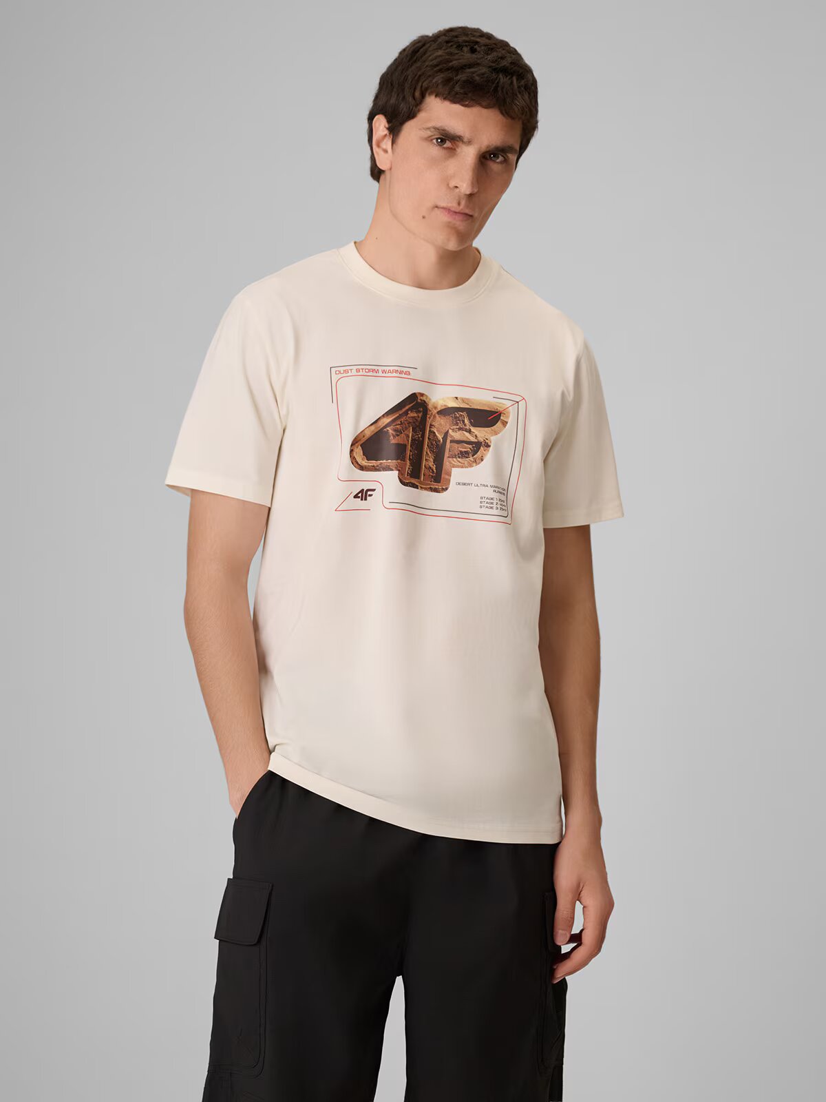 4F Tricou regular cu imprimeu pentru bărbați - crem M