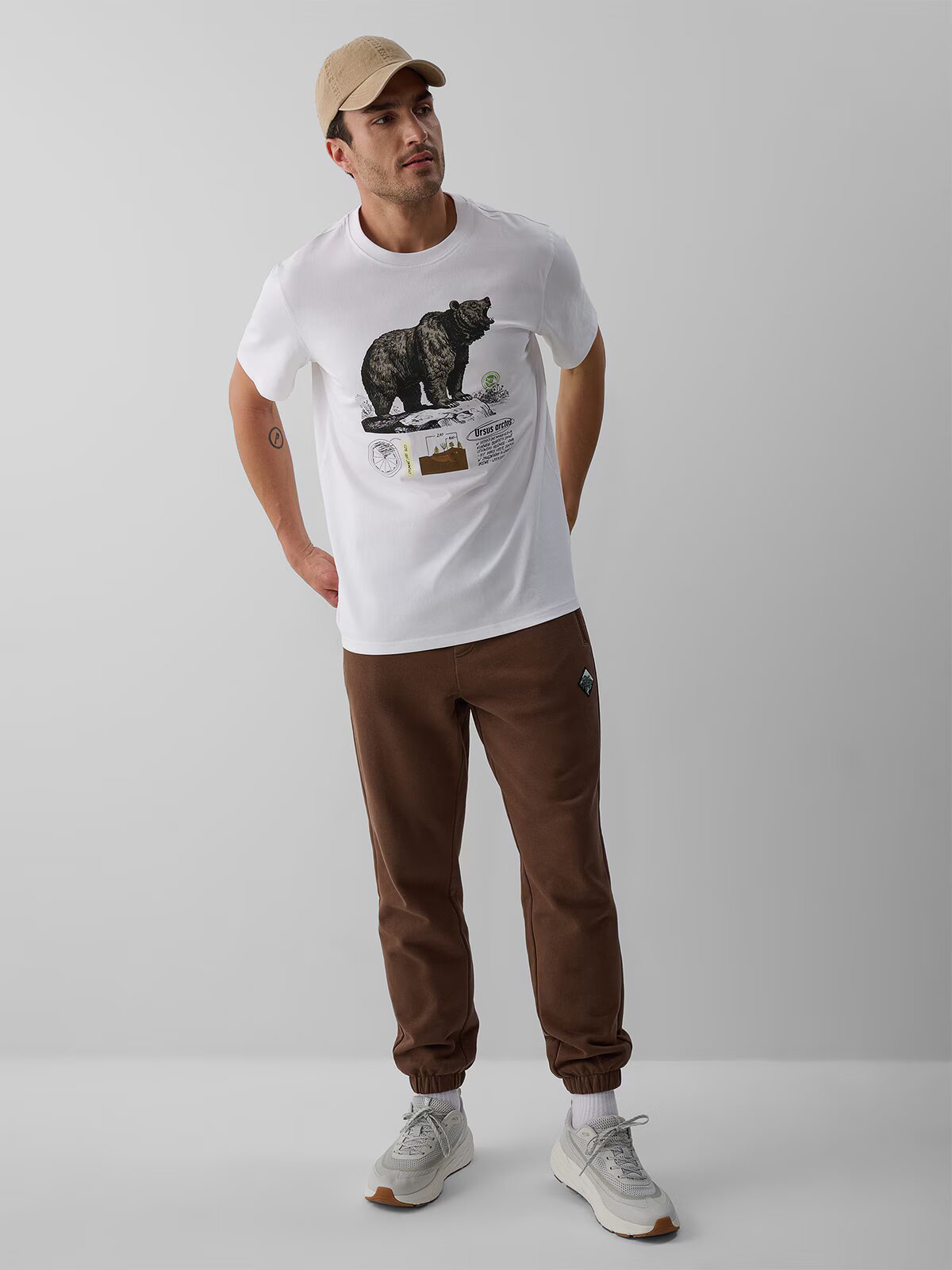 4F Tricou regular cu imprimeu pentru bărbați - crem XL