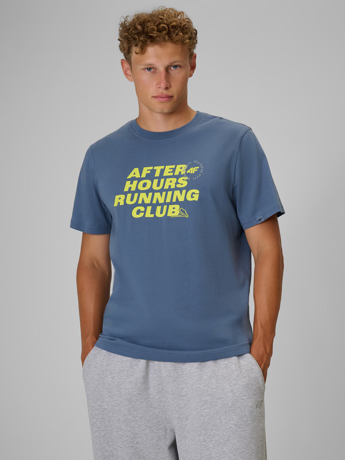 4F Tricou regular cu imprimeu pentru bărbați - denim S