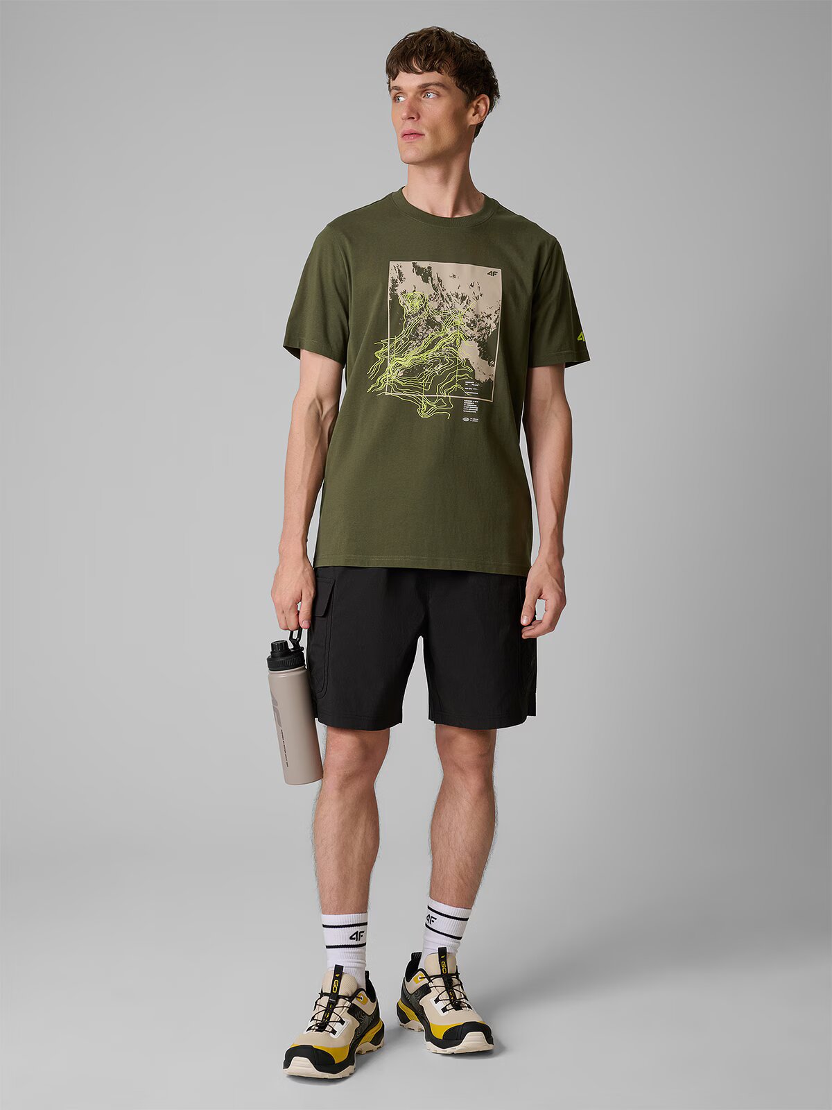 4F Tricou regular cu imprimeu pentru bărbați - kaki M