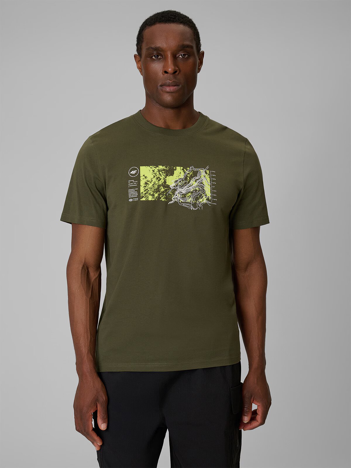 4F Tricou regular cu imprimeu pentru bărbați - kaki S