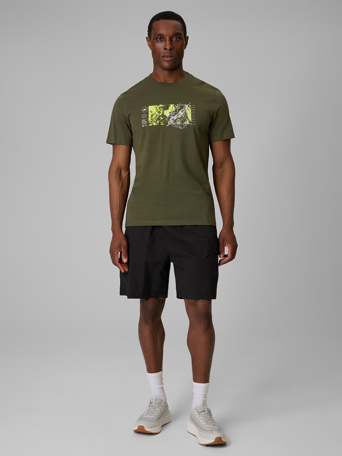 4F Tricou regular cu imprimeu pentru bărbați - kaki S