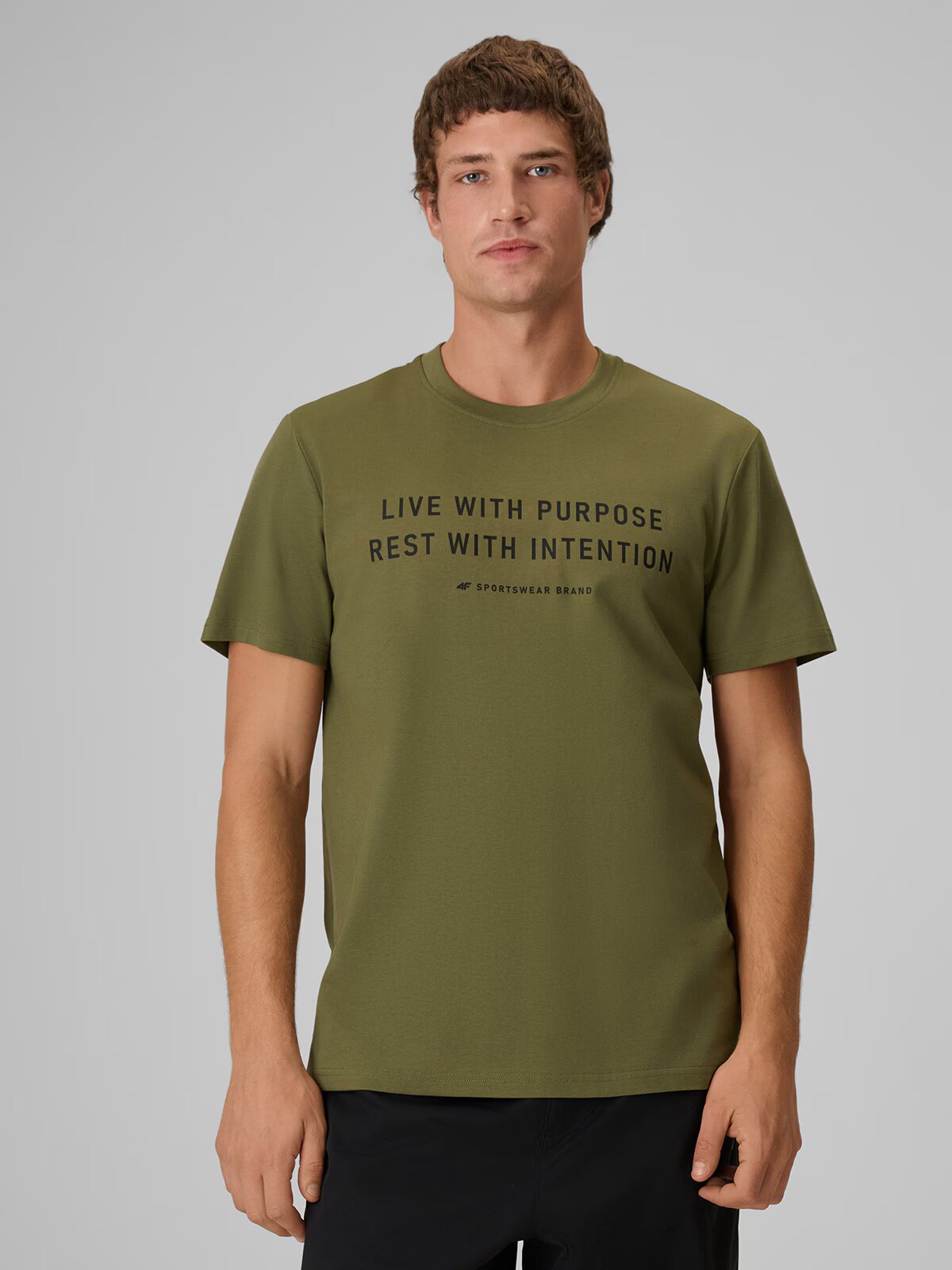 4F Tricou regular cu imprimeu pentru barbati - khaki S
