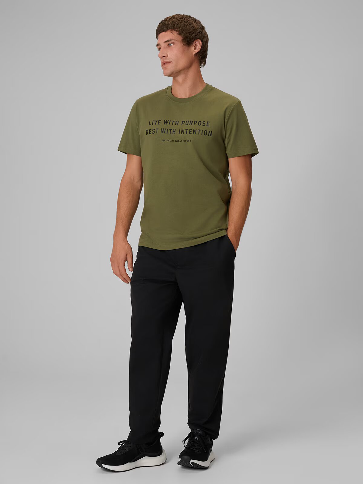 4F Tricou regular cu imprimeu pentru barbati - khaki S