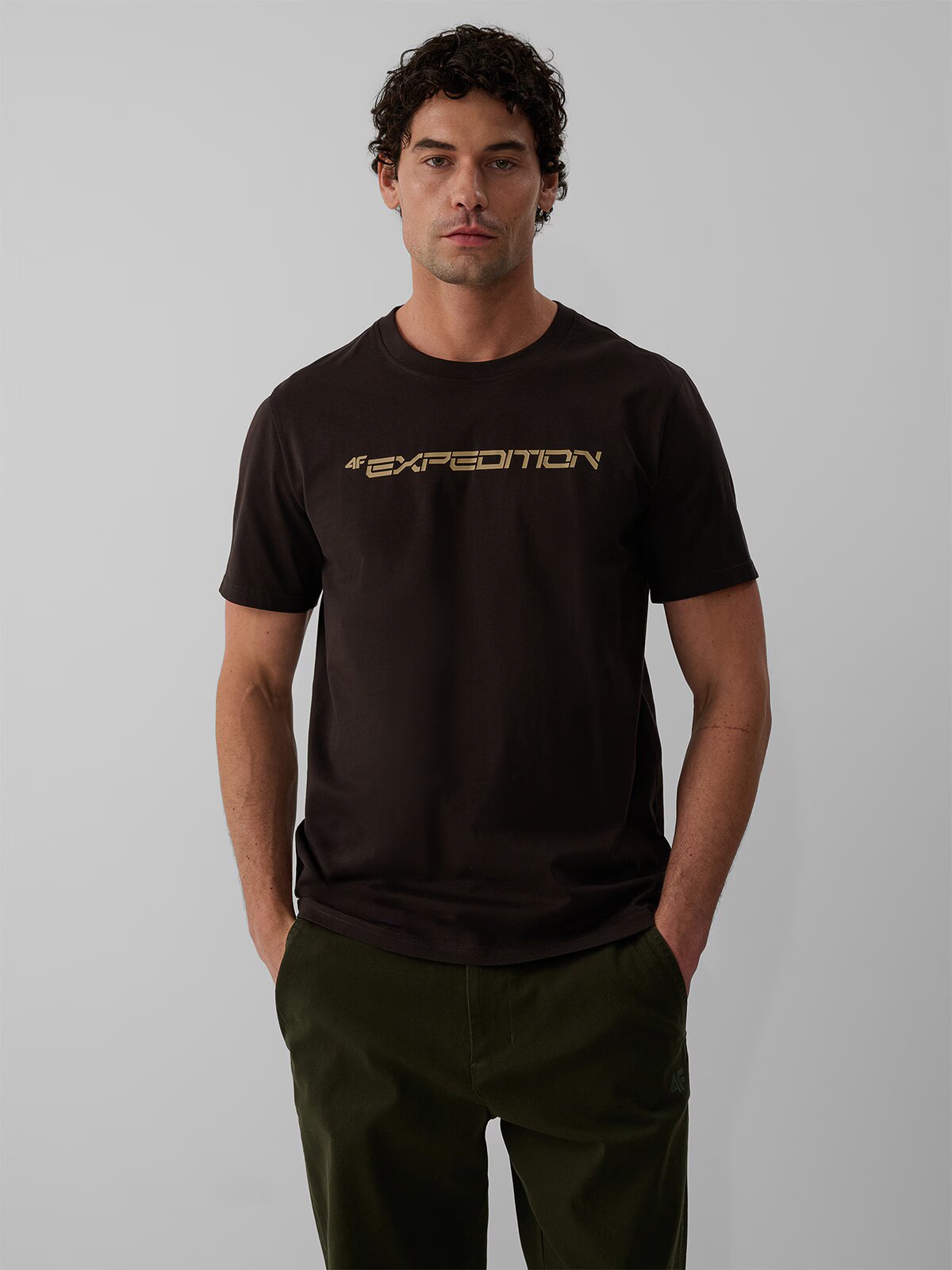 4F Tricou regular cu imprimeu pentru bărbați - maro XL