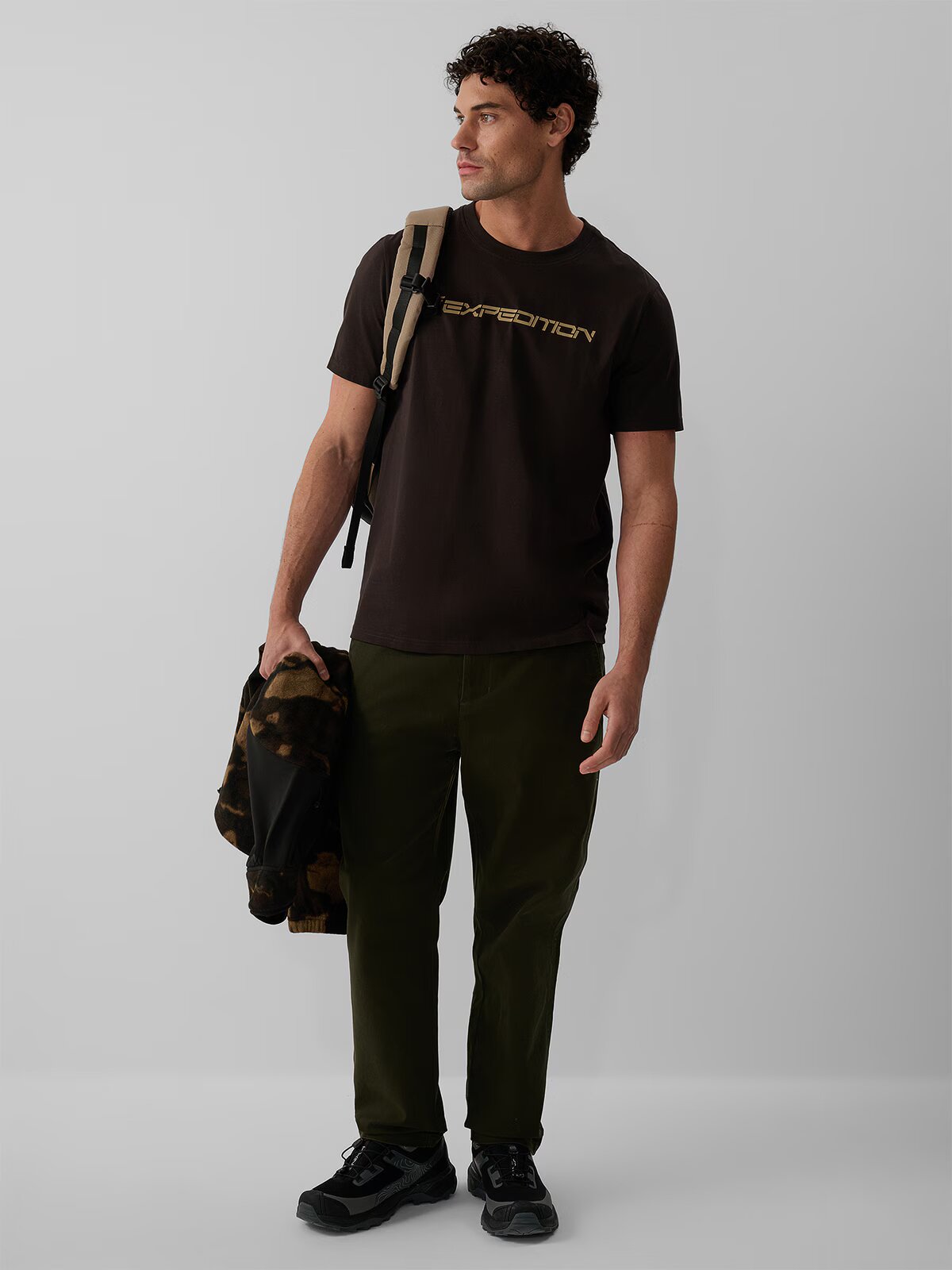 4F Tricou regular cu imprimeu pentru bărbați - maro XL