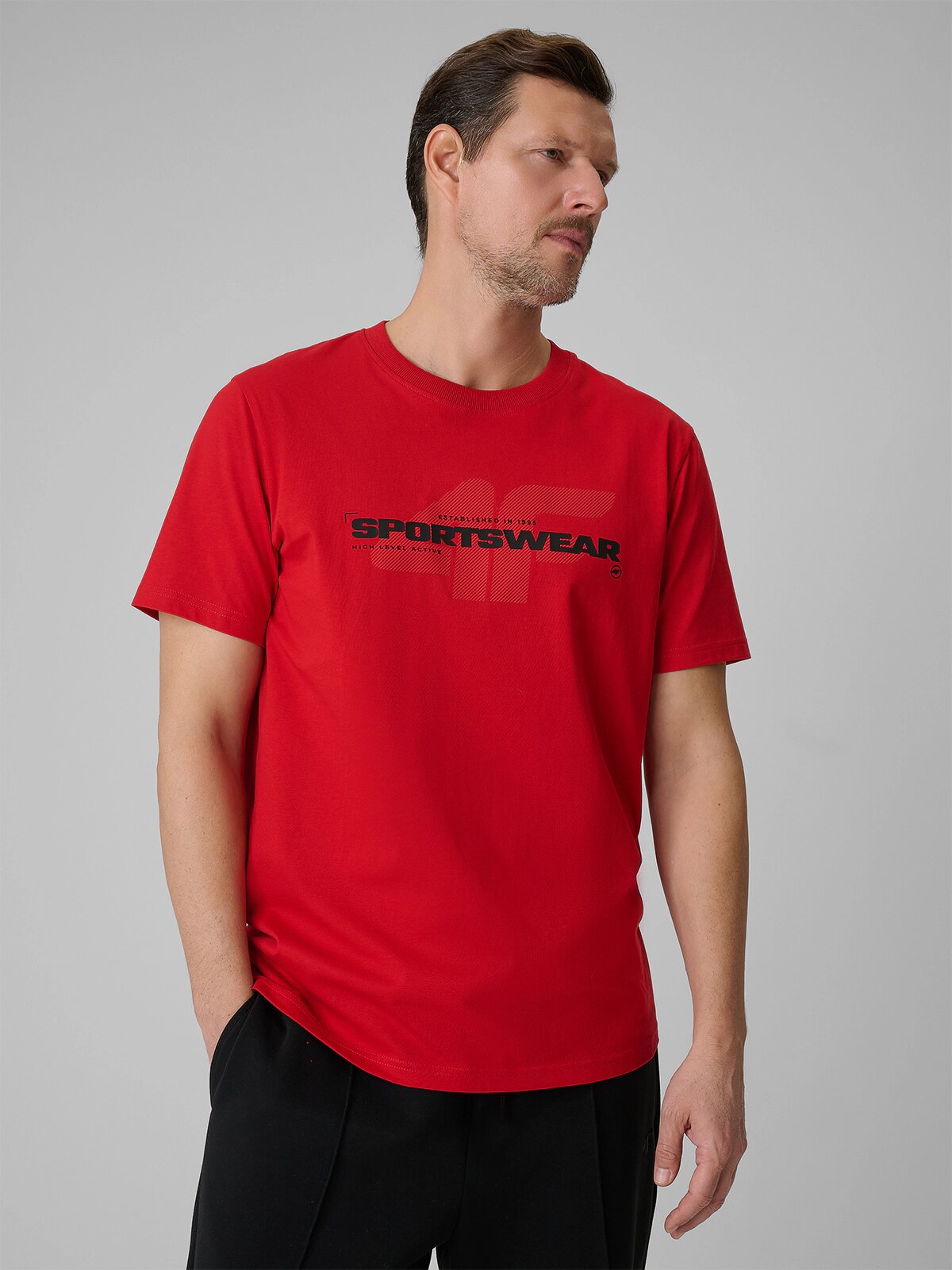 4F Tricou regular cu imprimeu pentru bărbați - roșu XXL