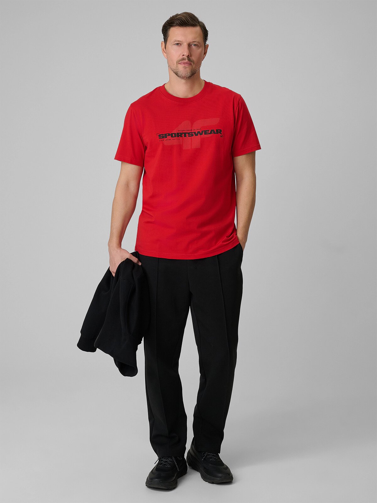 4F Tricou regular cu imprimeu pentru bărbați - roșu XXL