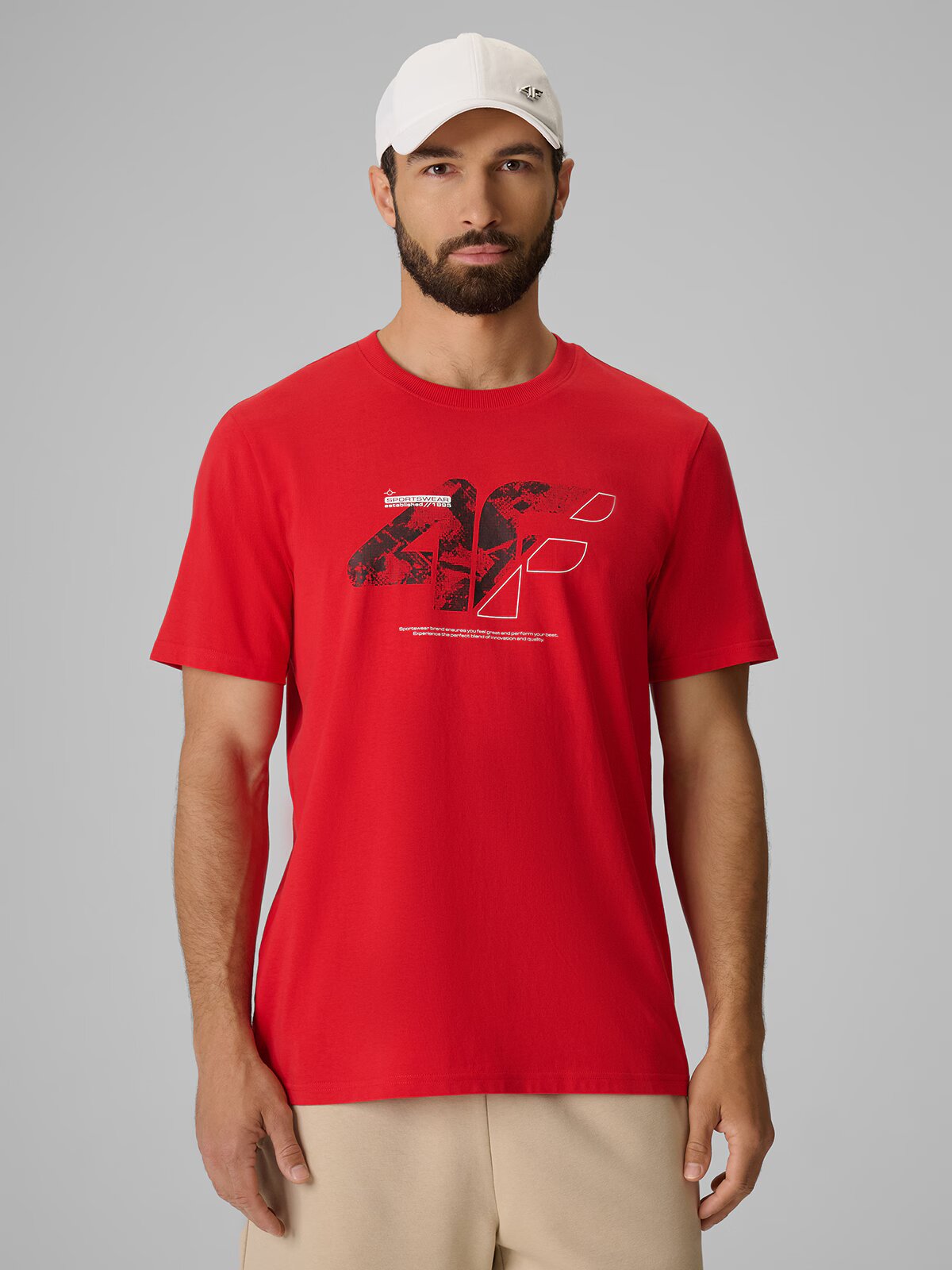 4F Tricou regular cu imprimeu pentru bărbați - roșu L