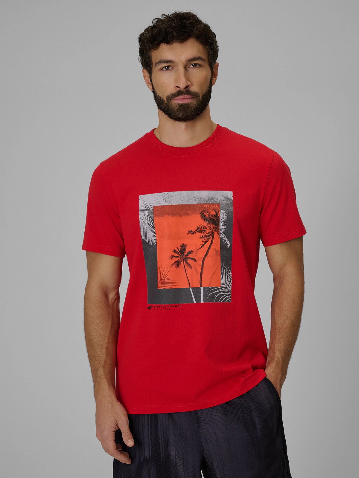 4F Tricou regular cu imprimeu pentru bărbați - roșu M