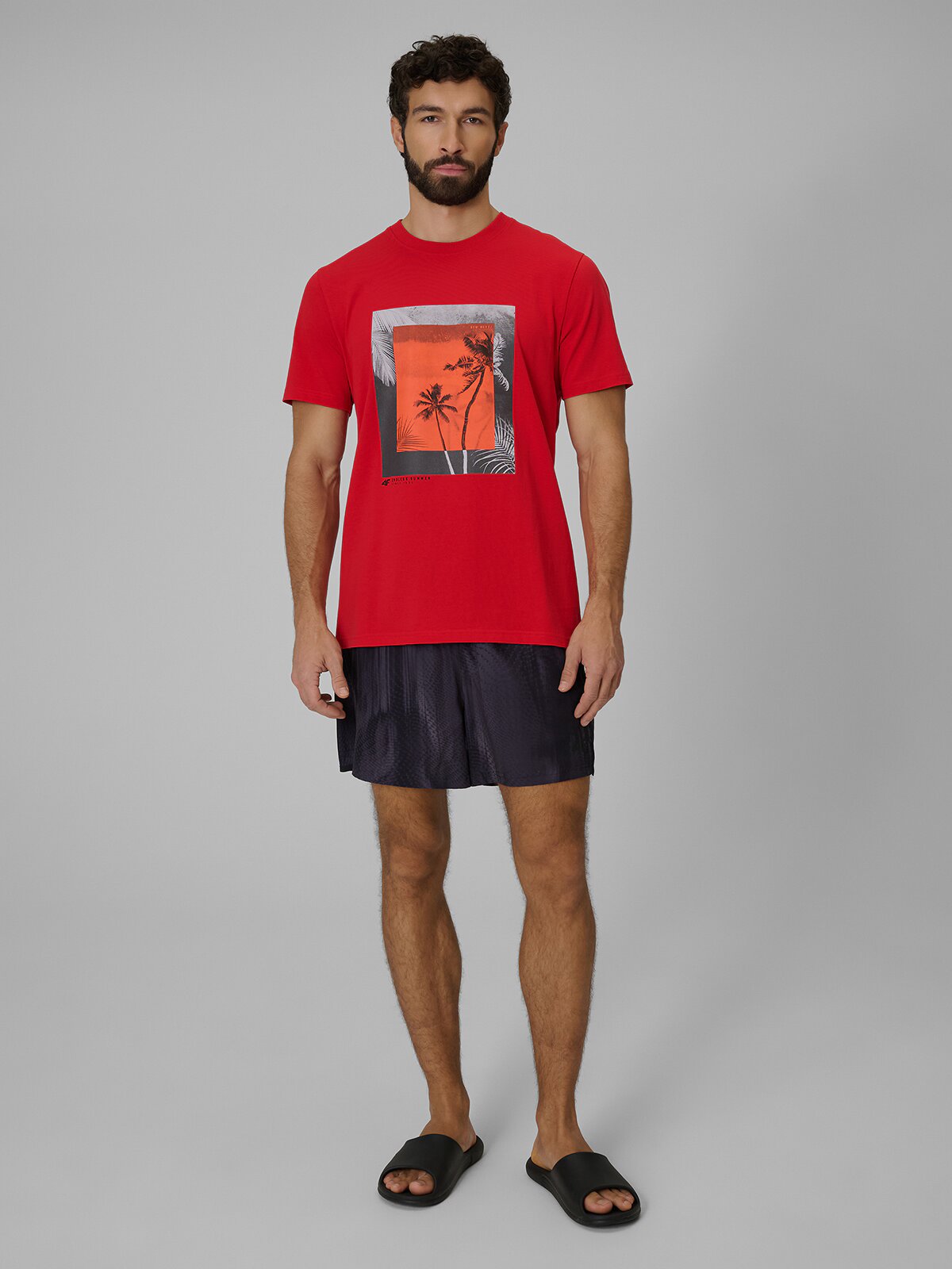 4F Tricou regular cu imprimeu pentru bărbați - roșu M