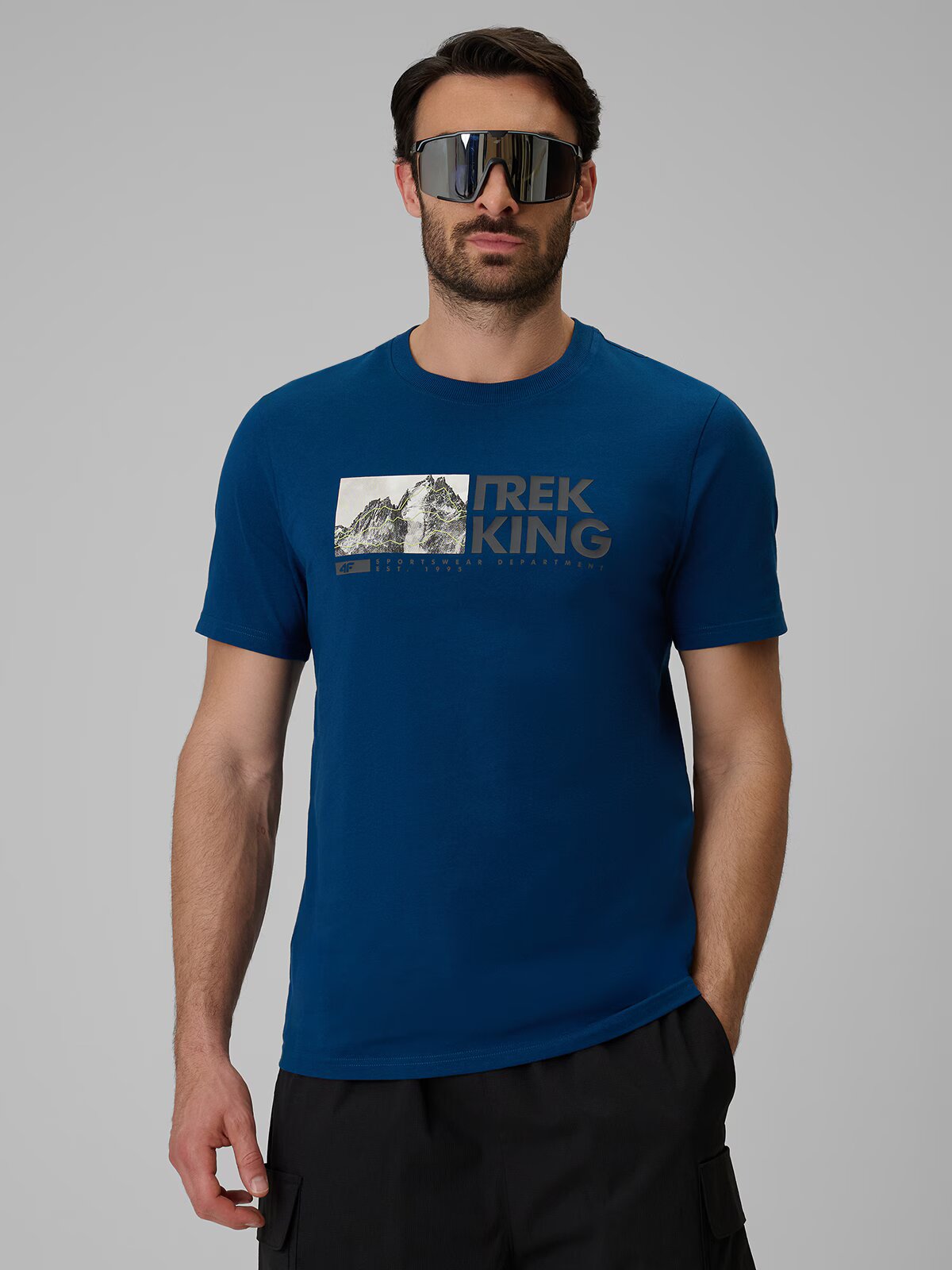 4F Tricou regular cu imprimeu pentru bărbați - turcoaz S
