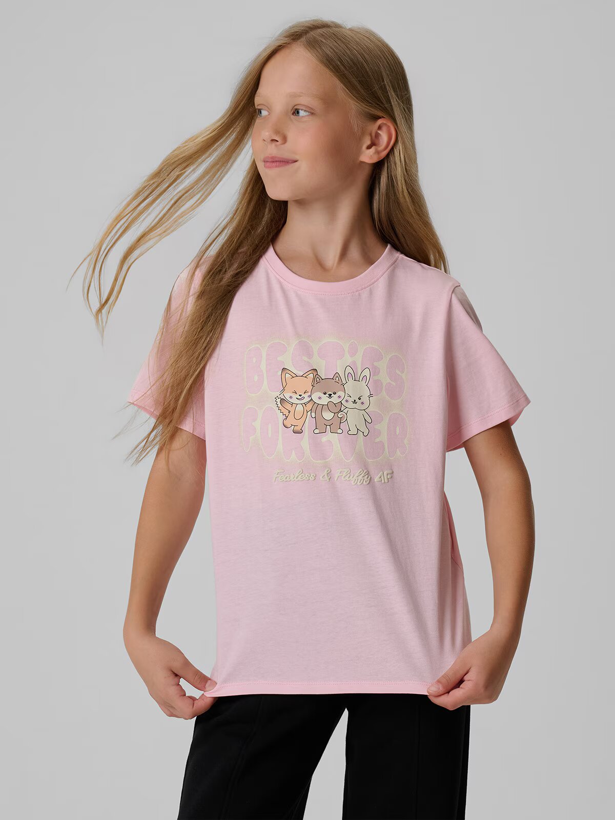 4F Tricou regular cu imprimeu pentru fată - 140