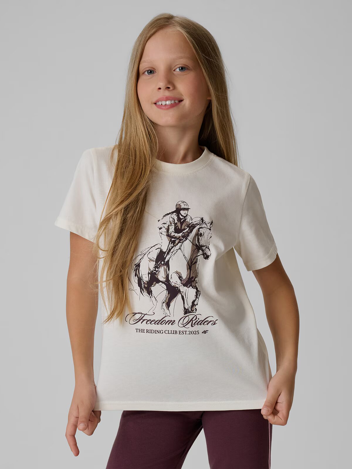 4F Tricou regular cu imprimeu pentru fată - crem 122