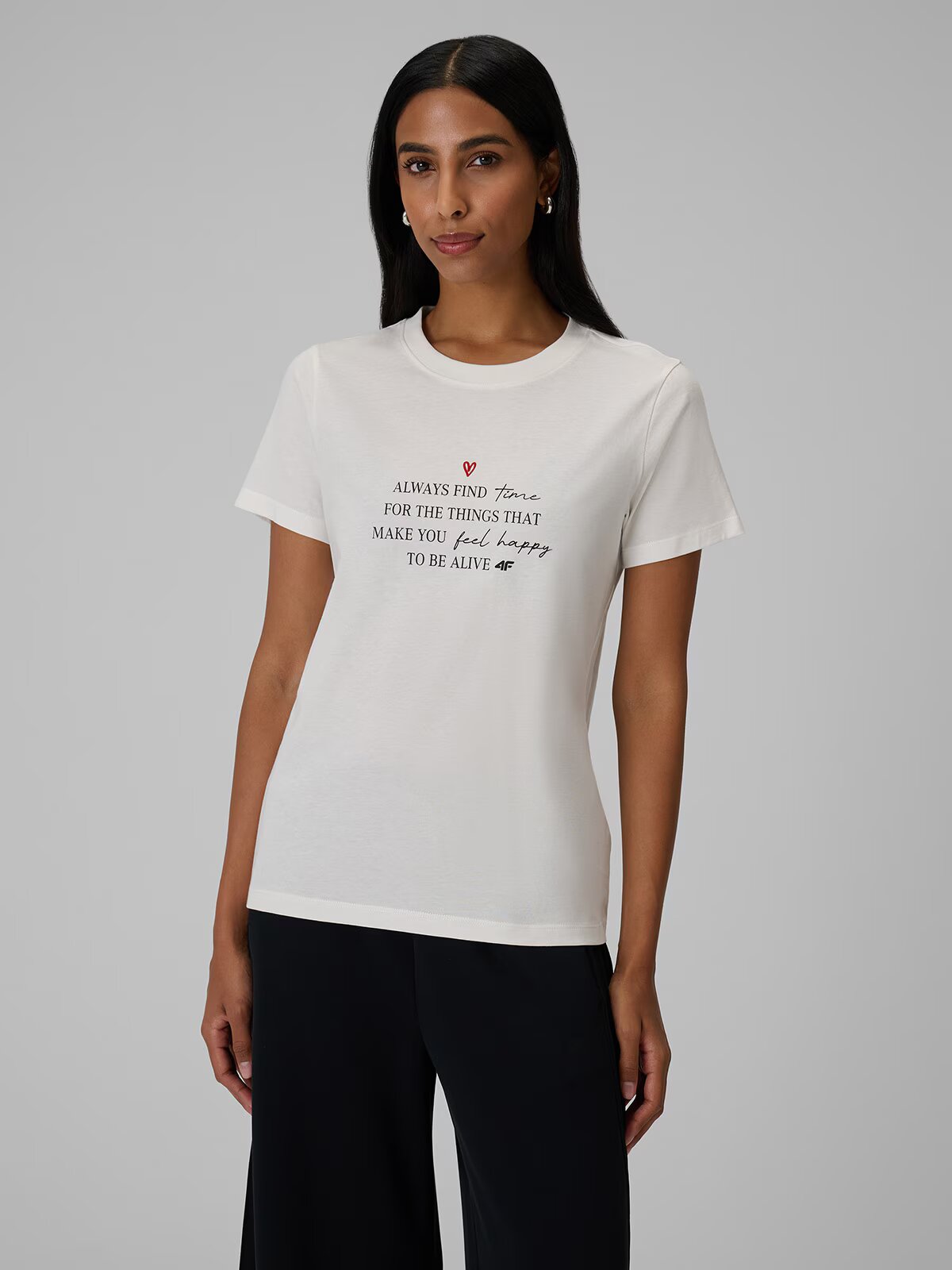 4F Tricou regular cu imprimeu pentru femei - crem XXL