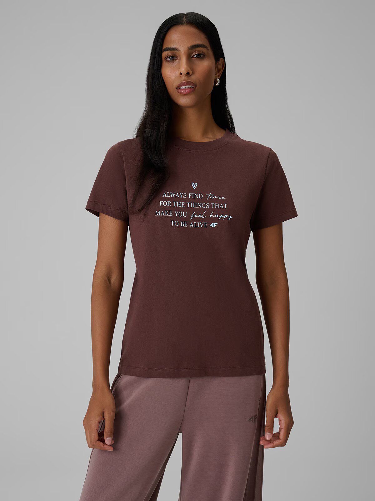 4F Tricou regular cu imprimeu pentru femei - maro XXL