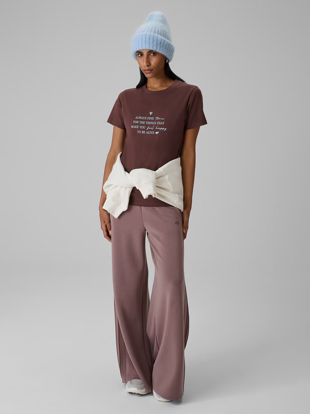 4F Tricou regular cu imprimeu pentru femei - maro XXL