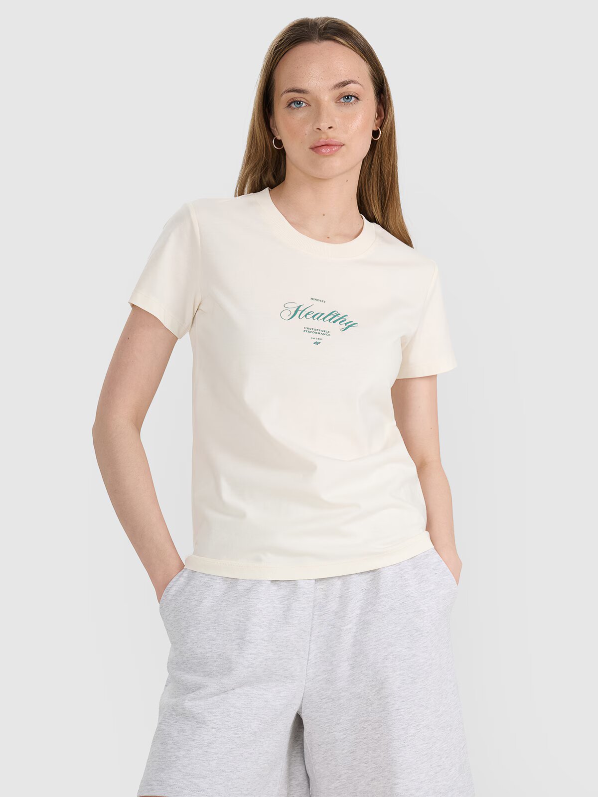 4F Tricou regular cu imprimeu pentru femei - S