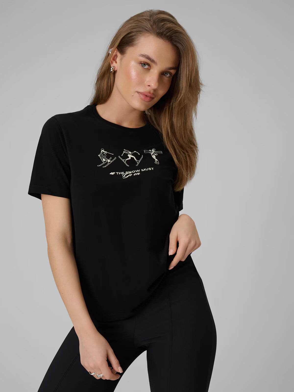 4F Tricou regular cu imprimeu pentru femei - S