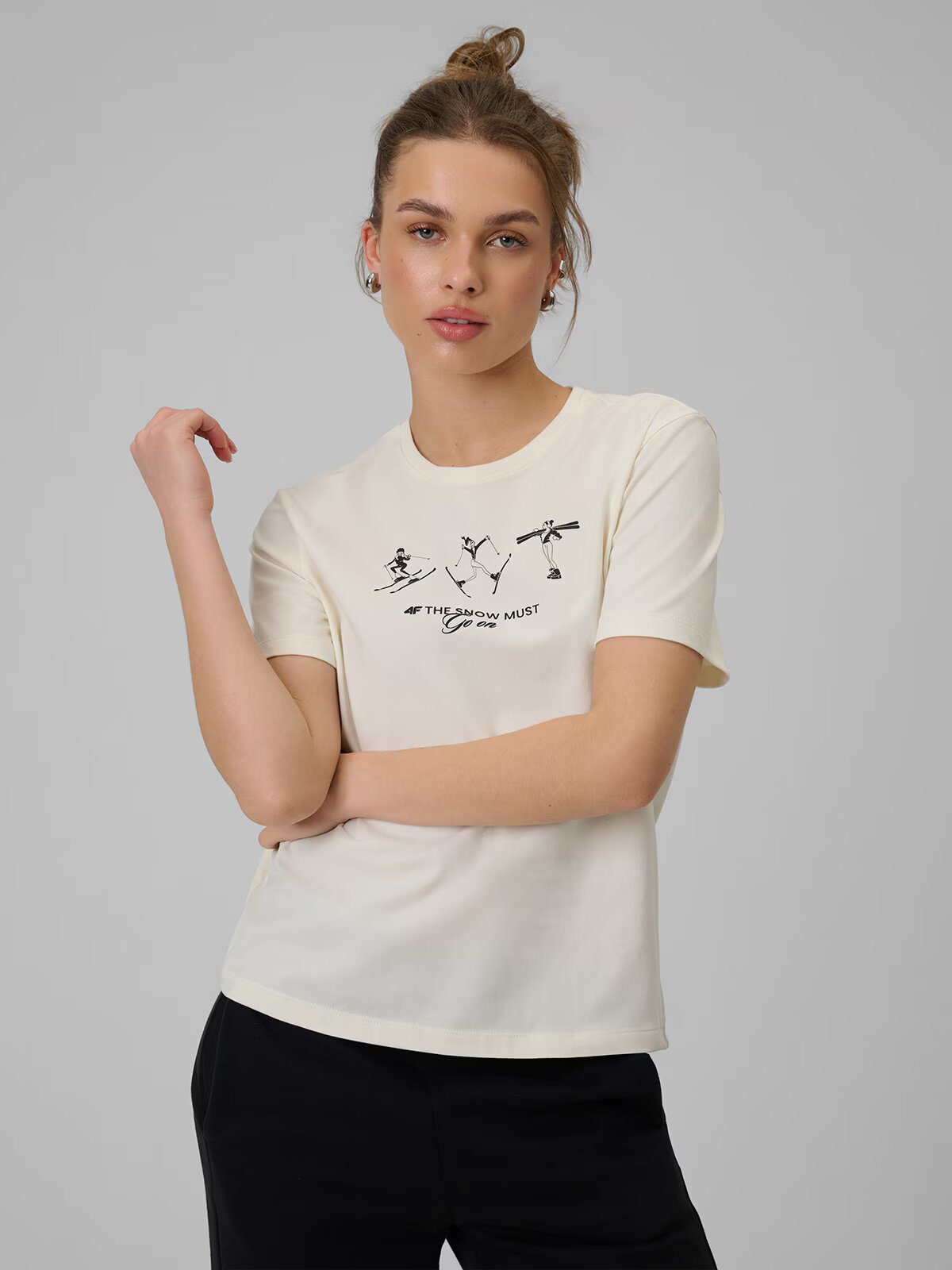 4F Tricou regular cu imprimeu pentru femei - L