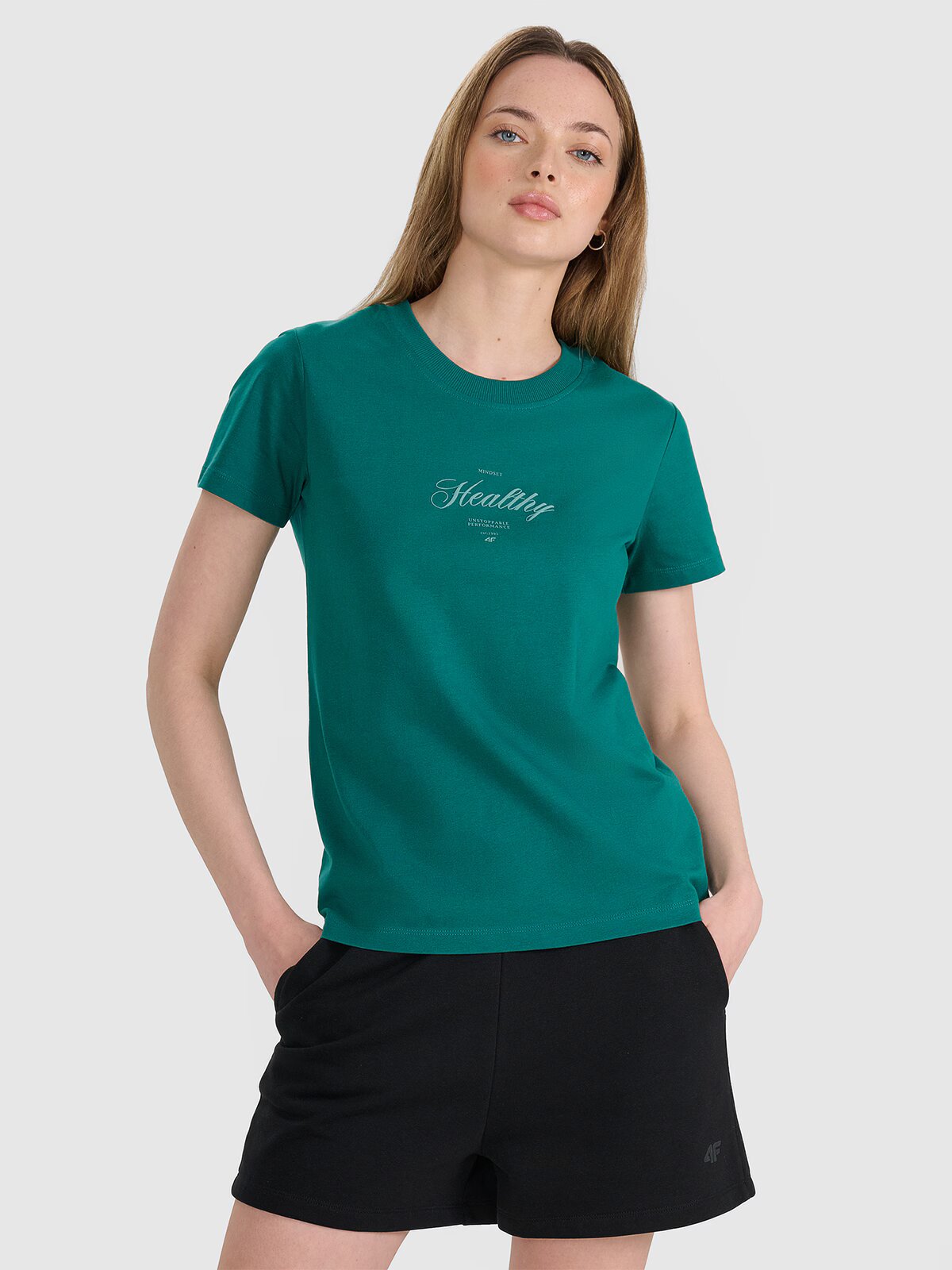 4F Tricou regular cu imprimeu pentru femei - XS