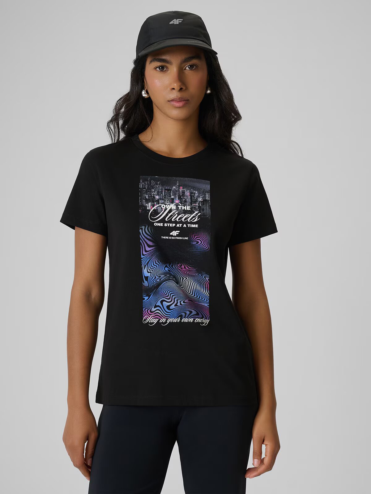 4F Tricou regular cu imprimeu pentru femei - XS