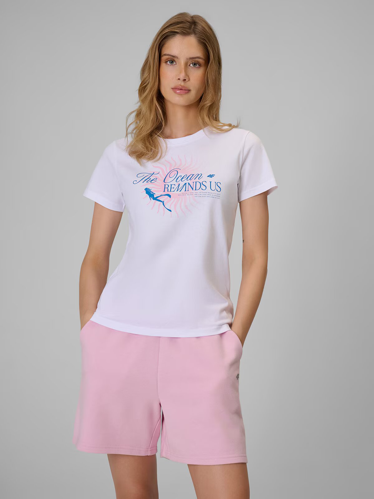 4F Tricou regular cu imprimeu pentru femei - XS