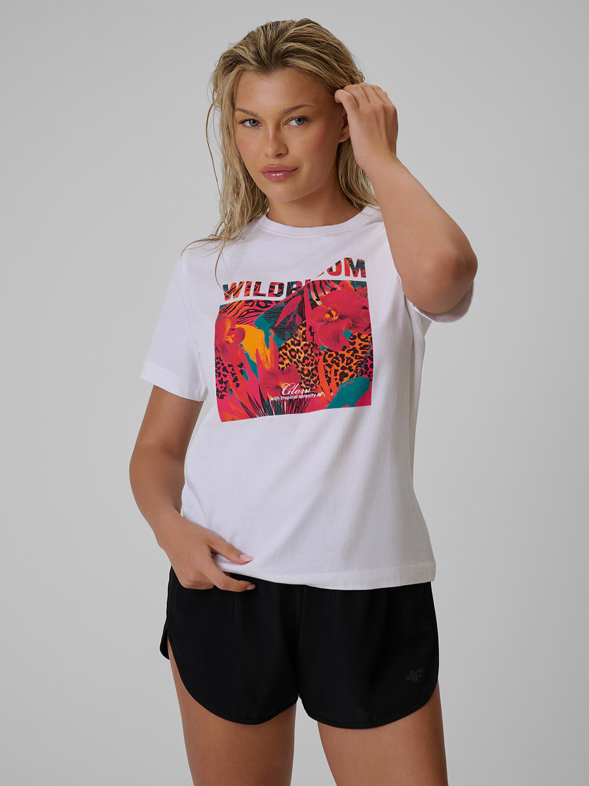 4F Tricou regular cu imprimeu pentru femei - XS