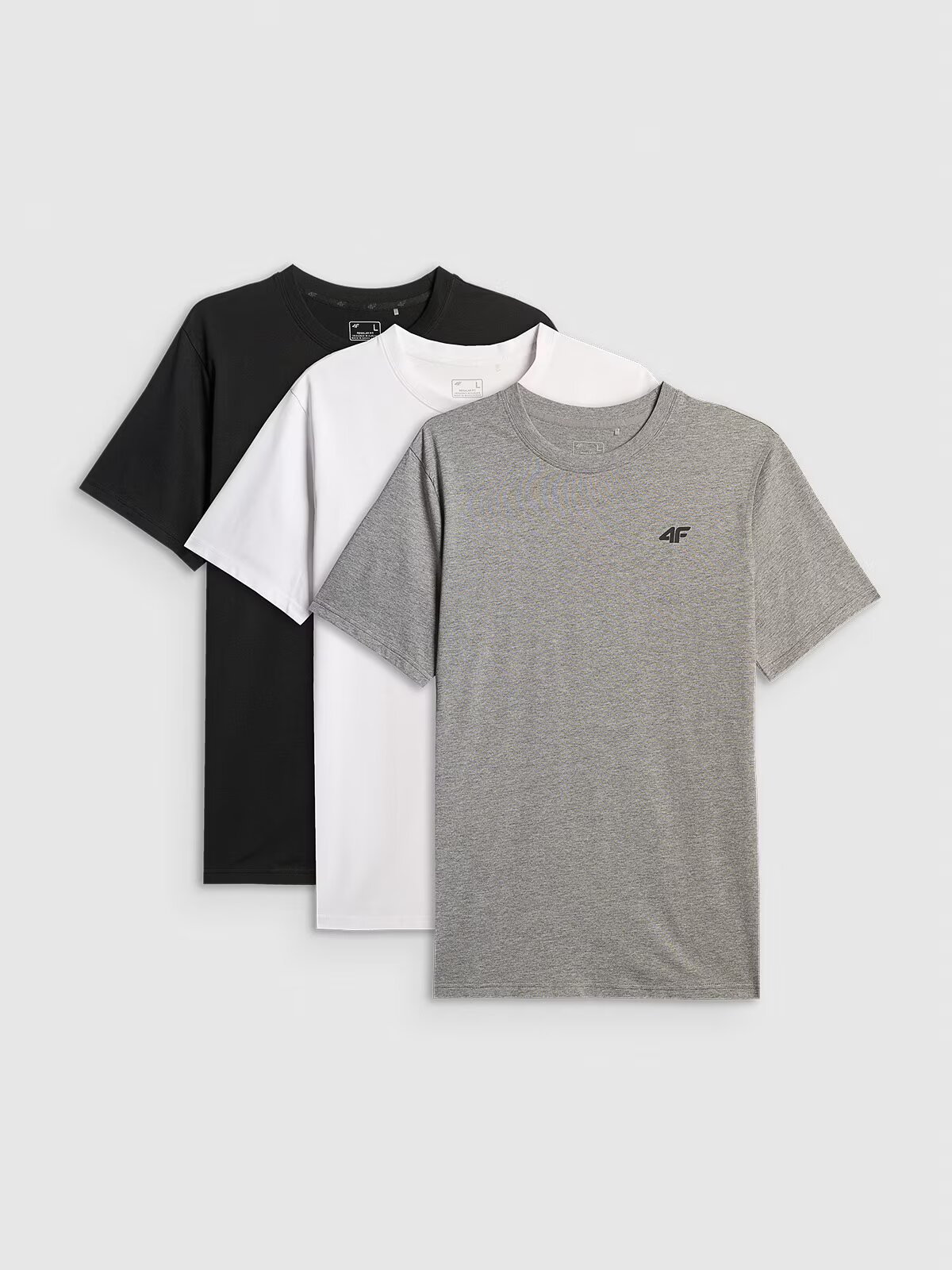 4F Tricou regular simplu bărbați (3-pack) - alb+gri+negru L