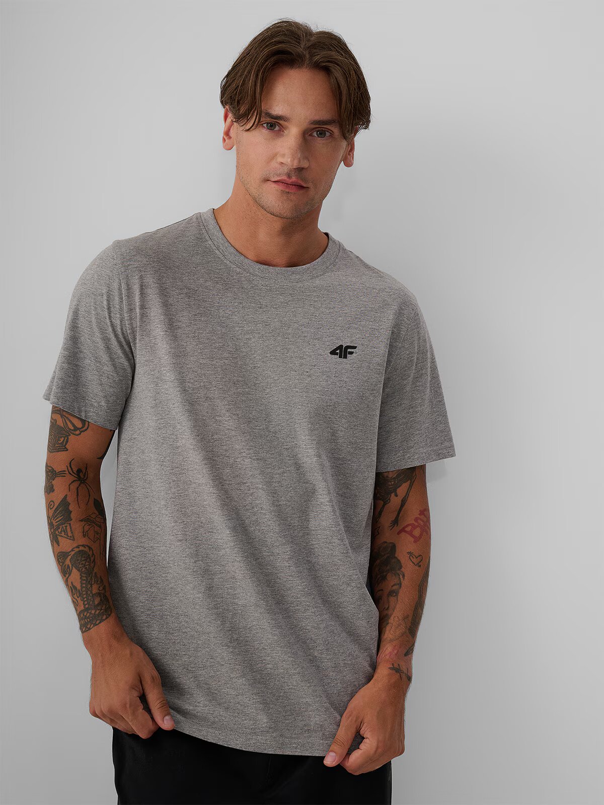 4F Tricou regular simplu bărbați (3-pack) - gri+negru+bleumarin S