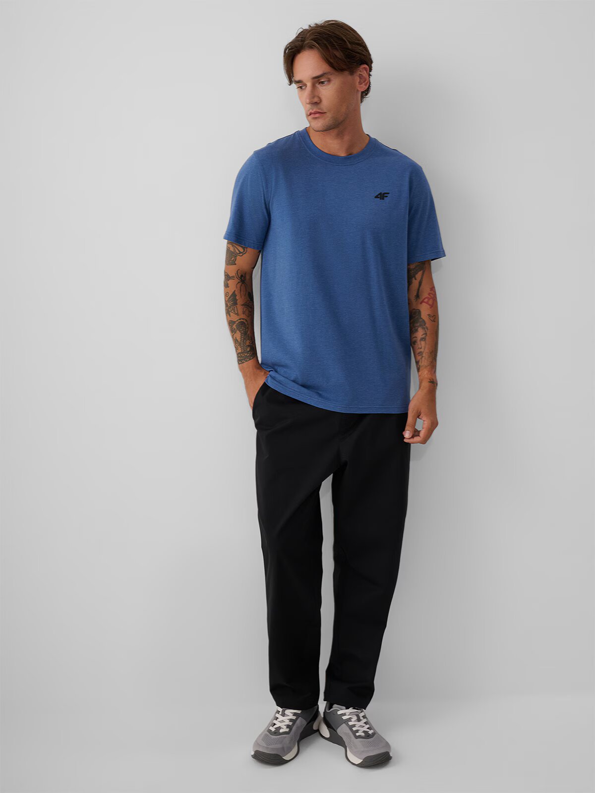 4F Tricou regular simplu bărbați (3-pack) - gri+negru+bleumarin S