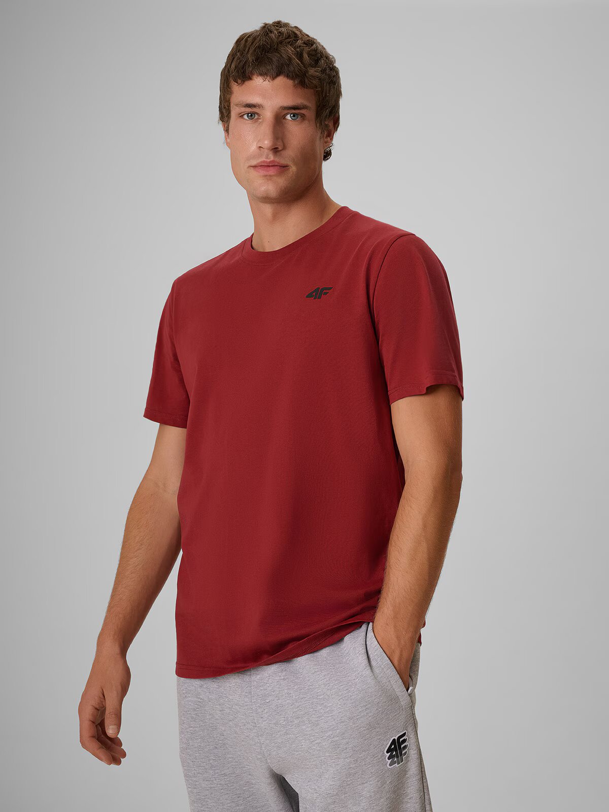 4F Tricou regular simplu pentru bărbați - burgundy S